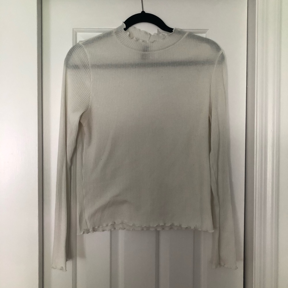 White Ruffled H&M Long Sleeve Turtleneck